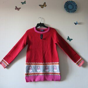 Lands ' End Winter Holiday Ski Resort Tunic Snowmen Red Pink Sweater Size L (14)